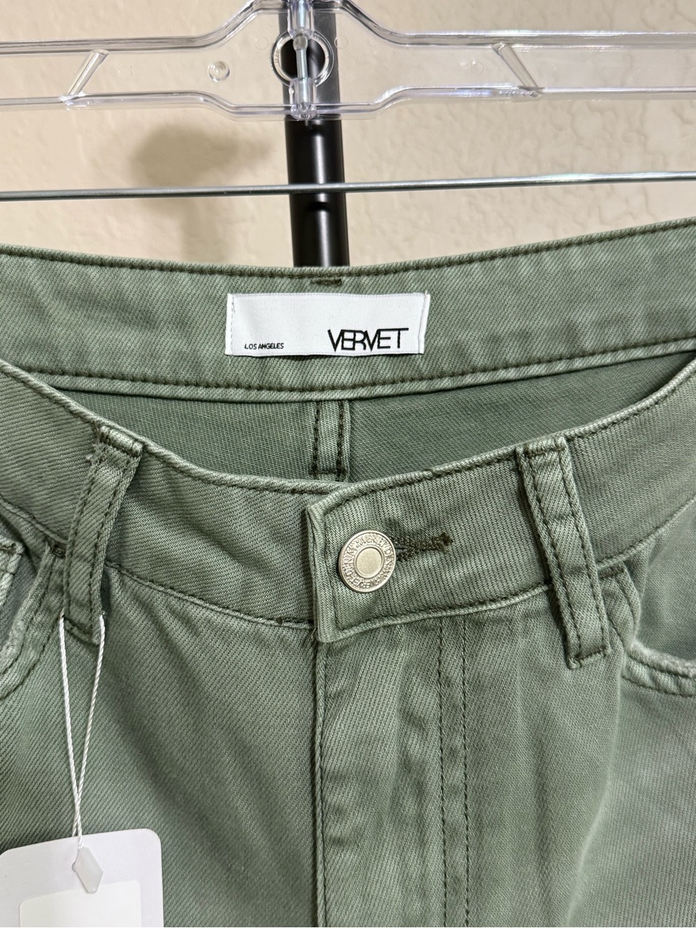 Vervet Vintage Crop Flare Distressed Jeans Army Green Size 25 NWT - Picture 10 of 13